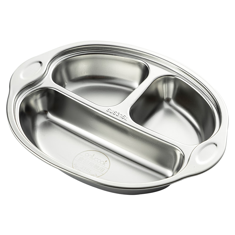 OnlyCook 316L Stainless Steel Children's Divided Plate Food Grade Baby Sectioned Feeding Plate Kindergarten Dining Tableware - Monkey