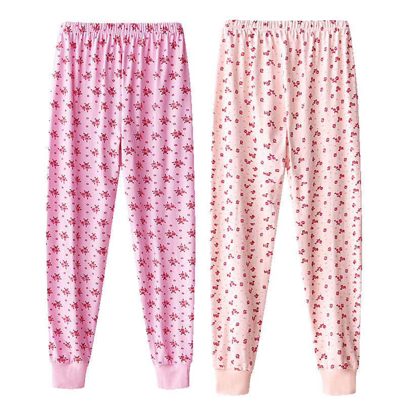 Bejirog Women's Plus Size Cotton Thermal Pants for Middle-aged and Elderly, Vintage Style, Pink Floral + Apricot Floral, 3XL