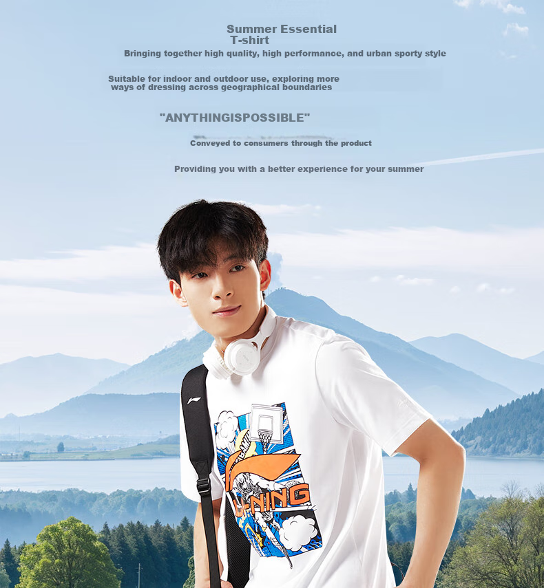 LI-NING Summer Lightweight Breathable Sports T-Shirt Men Loose Comfortable Short Sleeve Fashion Casual Classic Versatile Crew Neck Tee 3