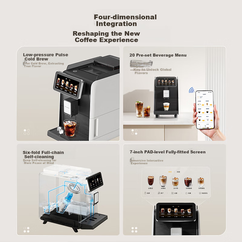 Dr.coffee M02 Home Coffee Machine, Fully Automatic, Compact, All-In Grinding And Brewing, Hot And Cold Dual Extraction, One-Button Fresh Cold Brew, Smart Control with Large Screen, Self-Cleaning Whole Chai