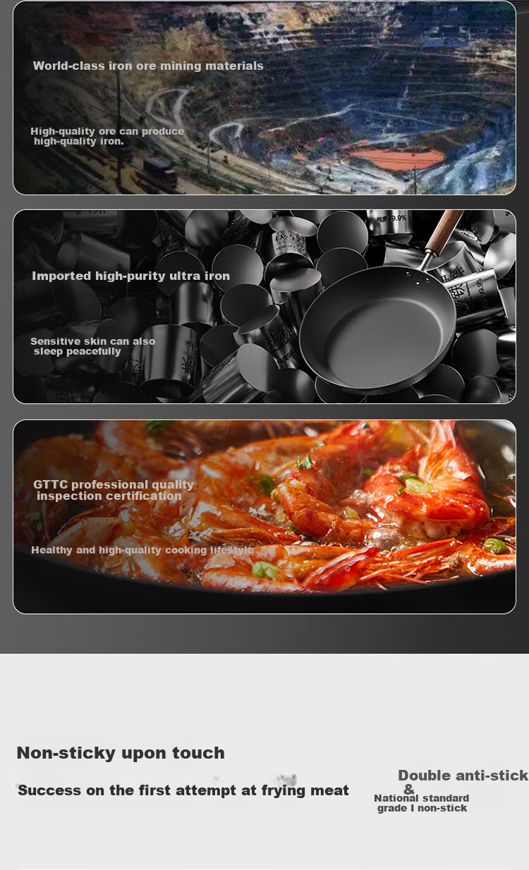 COOKER KING Non-Stick Frying Pan without Chemical Coating for Home Use, Pancakes, Steak, Induction Cooker, Small Iron Wok, Cast Iron Skillet, 24cm 5