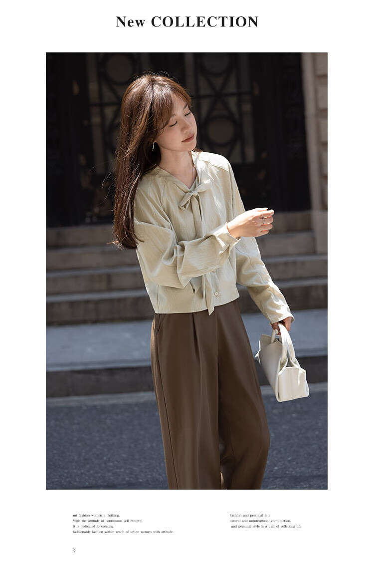 MT Gentle Commuter Style Autumn Design Gathered Hem Tie Neck Long Sleeve Blouse 6