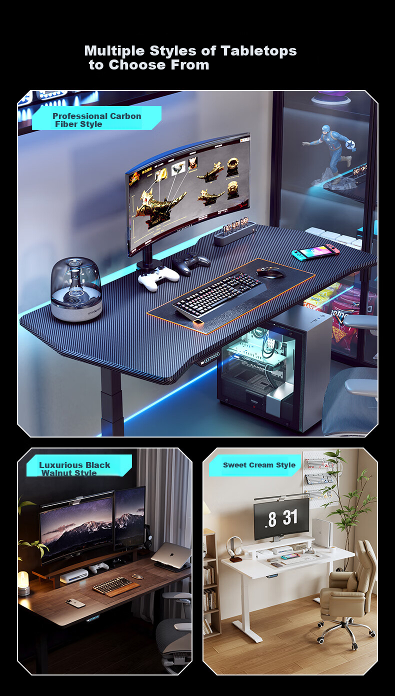 Loctek Black Knight MAX Gaming Desk, Electric Height Adjustable Computer Desk, Standing Desk, 1.4m, Rubberwood 16