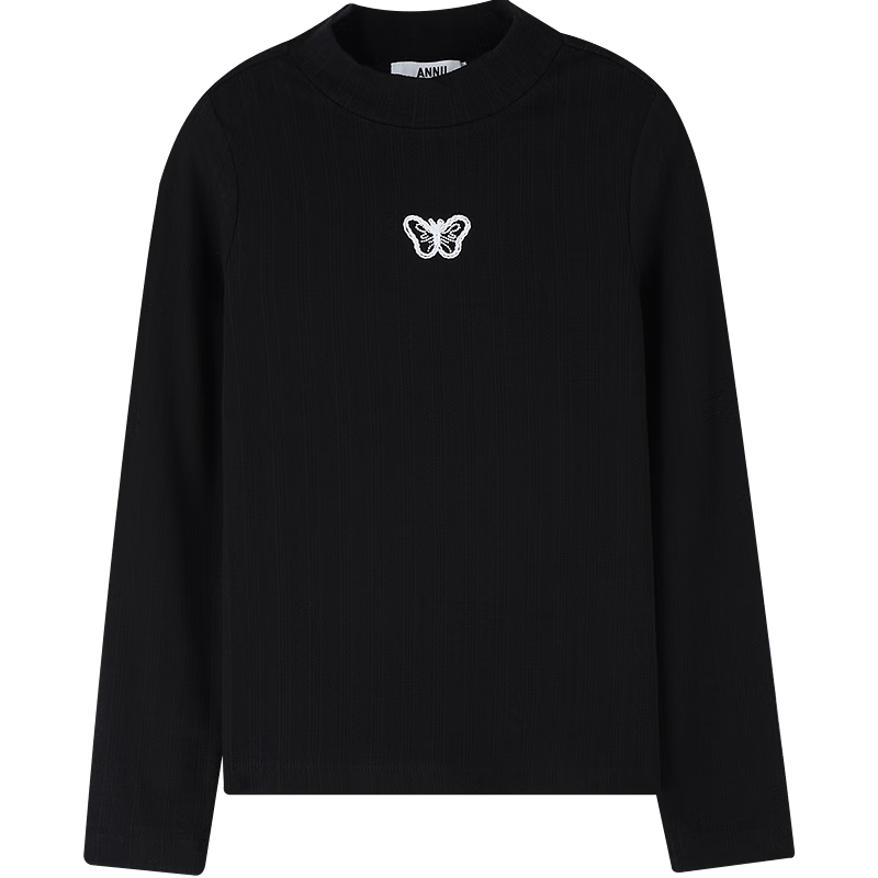 Annai Kids Girls Modal Mid-Neck Long Sleeve Knit Sweater 2025 Autumn New Black 170