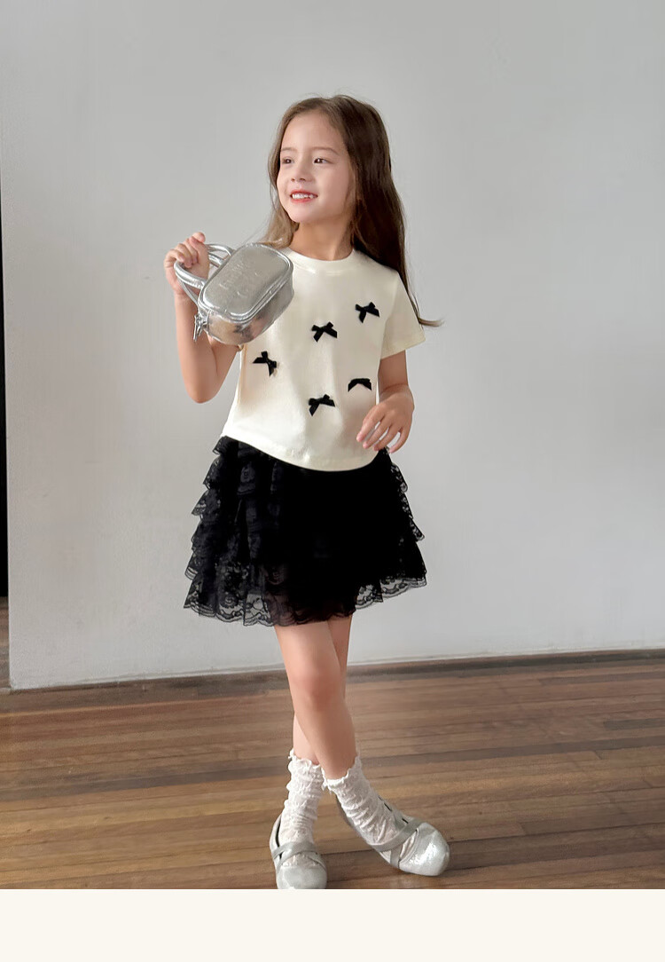 Tutuxiaoxiang Girls' Short Skirt, Children's Cake Skirt, Parent-Child Dress, Lace Midi Skirt, Black, Size 120, Height Approximately 120cm 10