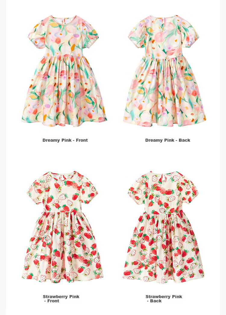 Disney Summer Cotton Dress, 2026 New Style, Girls' Printed Floral Princess Dress, Dream Pink, Size 160 11