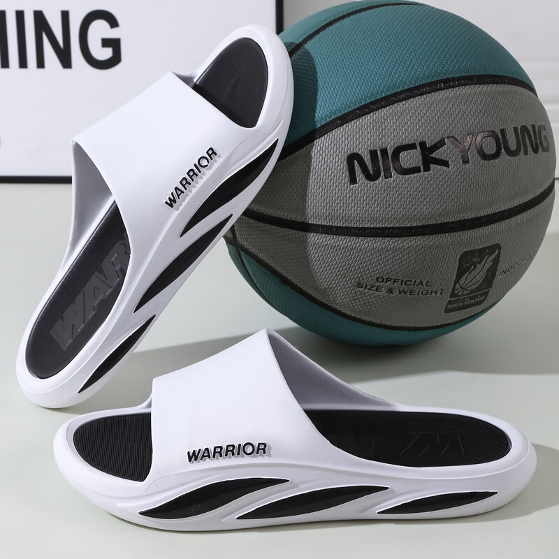 Warrior Men's Odor-Resistant Non-Slip Slippers Summer Indoor Home Bathroom 3991 White Black Size 42-43