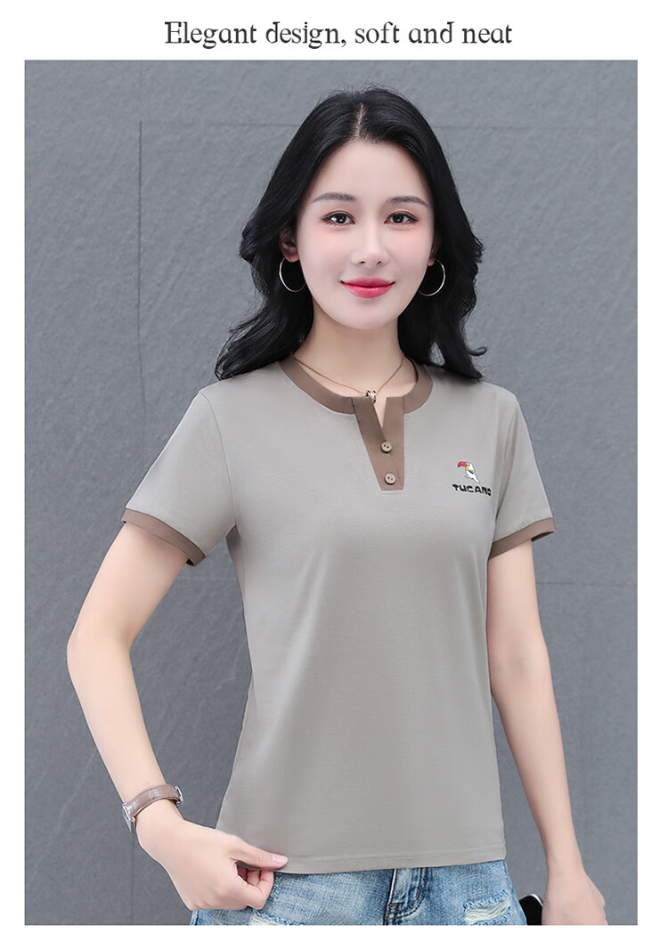 Woodpecker Pure Cotton Crew Neck Shoulder-Fit Short Sleeve T-Shirt for Women Summer New Slim Fit Black M 14