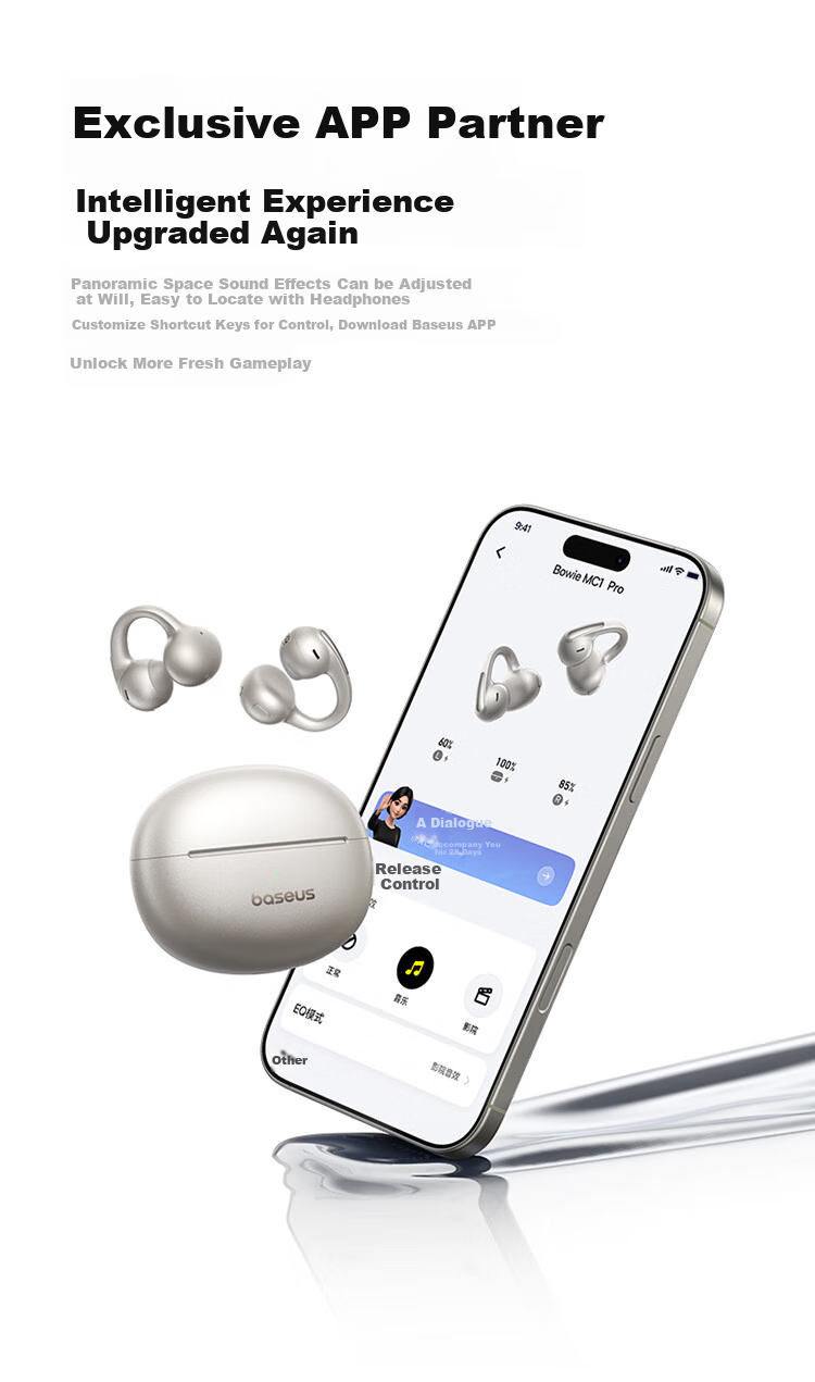 Baseus MC1pro AI Translation Bluetooth Headphones [Celebrity Style], Clip-On Open-Style Non-In Sports Call Noise Reduction Air Conduction, Suitable for Huawei And Apple Phones 25