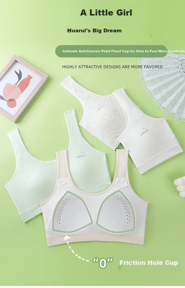 Modaier 2-Piece Set of Girls' Underwear Training Bra for Ages 12-16, White + Pink 7