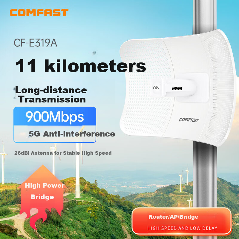 COMFAST Outdoor 11km Long-Range Transmission Bridge, 900Mbps 5.8G Anti-Interference CPE, Elevator Monitoring Transmission, Wireless WiFi Bridge, Outdoor AP Waterproof And Dustproof CF-E319A