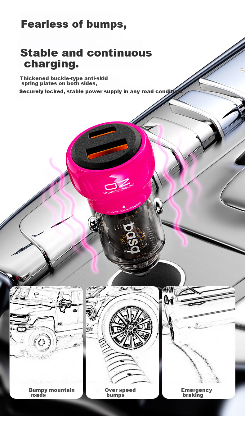 Basa Car Charger Super Fast Charging Cigarette Lighter Adapter Two-In 48W Compatible with Apple 16 Android Huawei Xiaomi 10