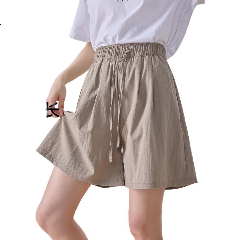 LangSha Ice Silk Shorts for Women, Summer Loose-Fitting Textured Casual Shorts, High-Waisted Wide-Leg Knee-Length Shorts