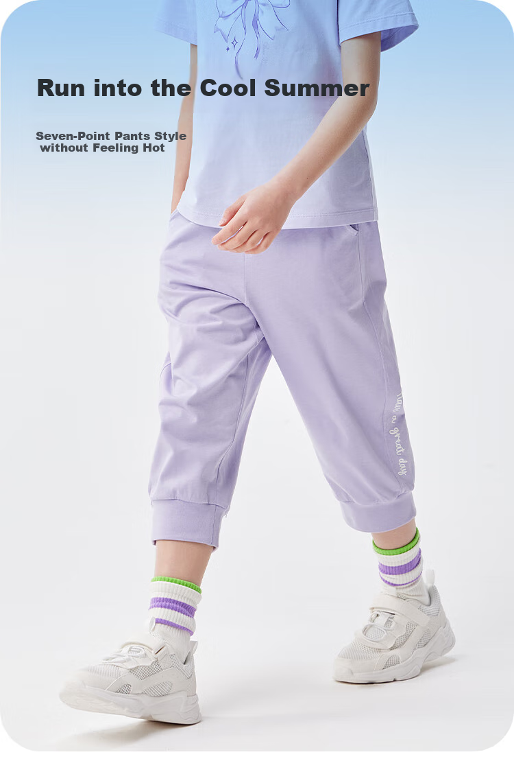 BALABALA Children's Clothing, Girls' Capri Pants, Lightweight Summer Style for Older Kids, Quick-Dry Shorts, Sports Pants, Trendy 5
