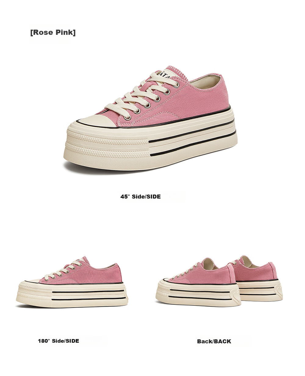TATA Rainbow Thick-Soled Canvas Shoes for Women, Breathable Black Sneakers, Casual White Shoes WP801AM5 Black, Size 37 17