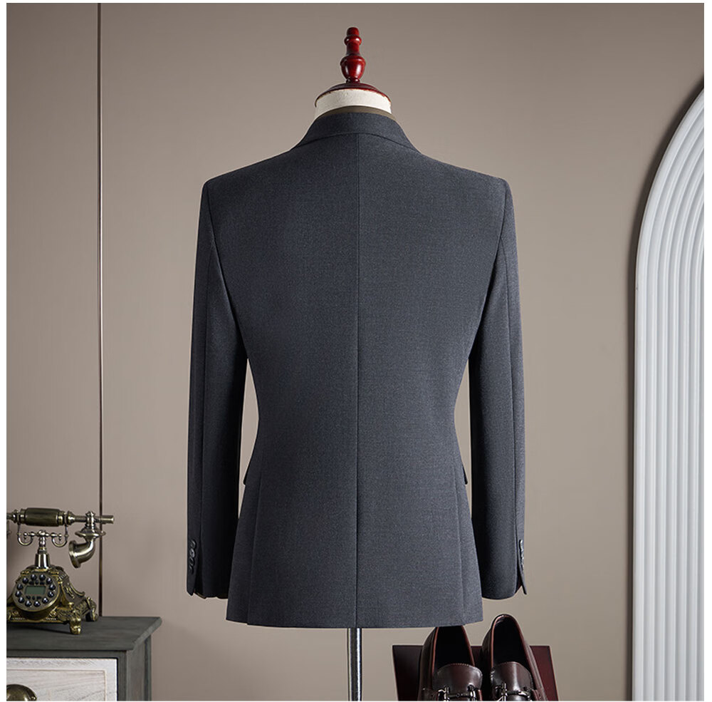 ROMON Men's Business Suit Set Blazer + Vest + Trousers Dark Blue M 4