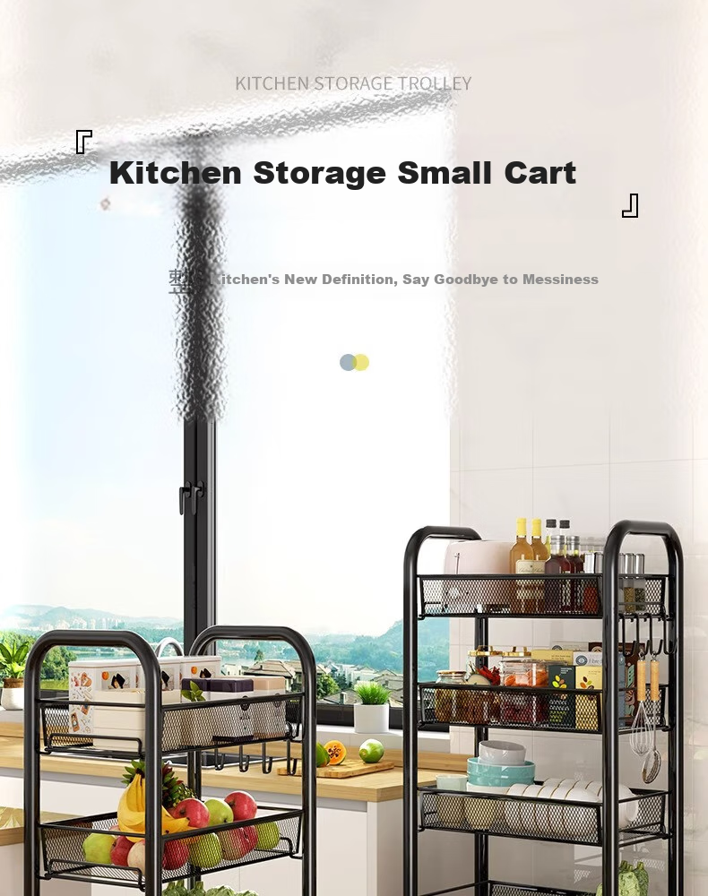 Jiuqiangu Multifunctional Kitchen Storage Rack, Floor-Standing Organizer, Mobile Storage Cart, Vegetable Shelf, Snack Rack 5694 1