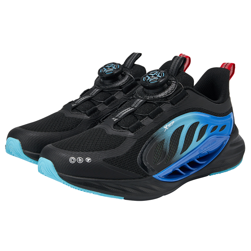 XTEP Kids Toddler Sports Shoes with Twist Button Lightweight Protective Running Shoes Black/Prussian Blue Size 33