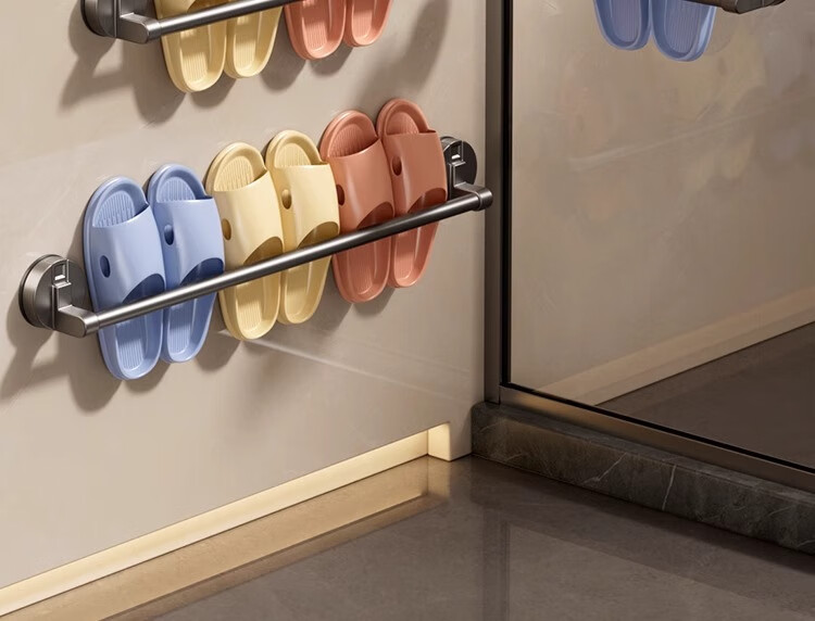 Baihan Suction Cup Bathroom Slipper Rack Towel Rack No Drilling Storage Shelf Waterproof Slipper Holder 2