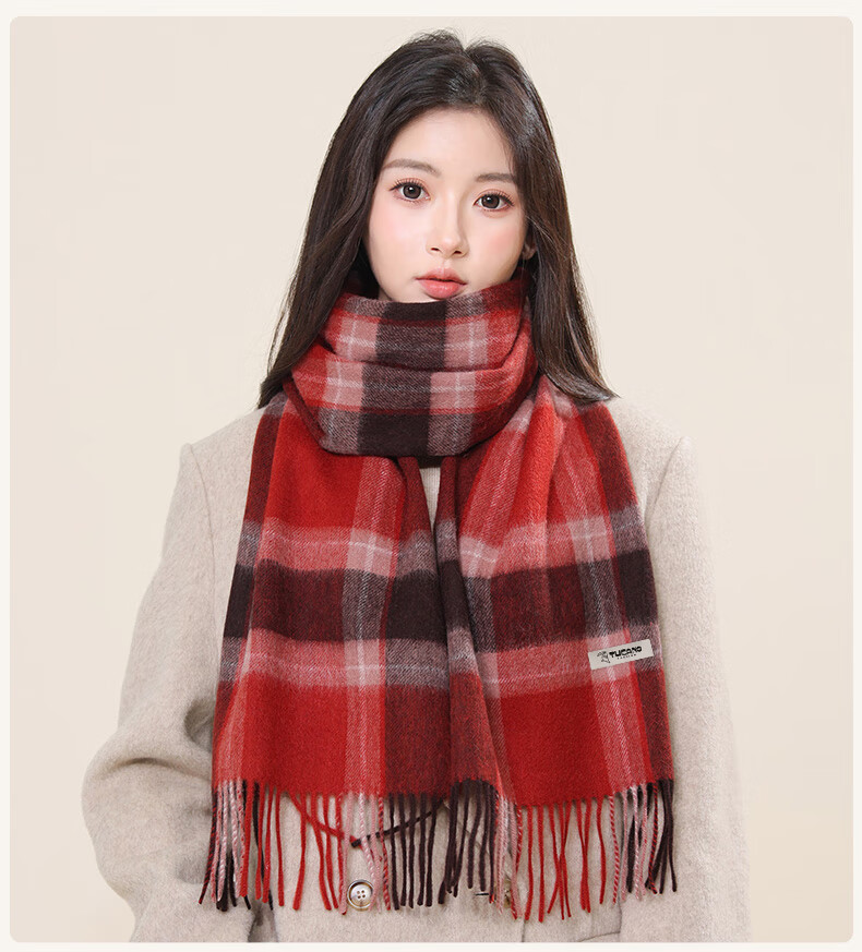 TUCANO Pure Wool Women's Winter Plaid Scarf Warm Shawl Neck Warmer Gift for Girls and Moms New Year Birthday 16