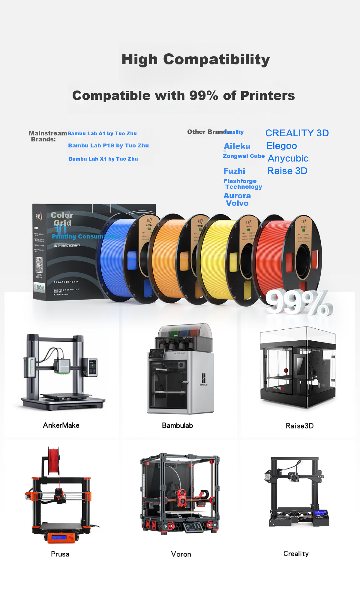 Caige 3D Printing Filament, PLA Basic, Suitable for Tuozhu/Chuangxiang Sanwei/A1/A1mini/A2L/P2S/X2D/H2D/H2S/H2C/X1/P1/3d Printing, Blue, 1kg 11