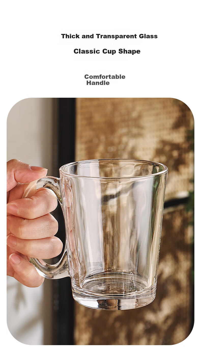CRISTALGLASS High Temperature Resistant Glass Cup Home Set with Handle Tea and Water Drinking Cups Stylish Drinkware Set 5
