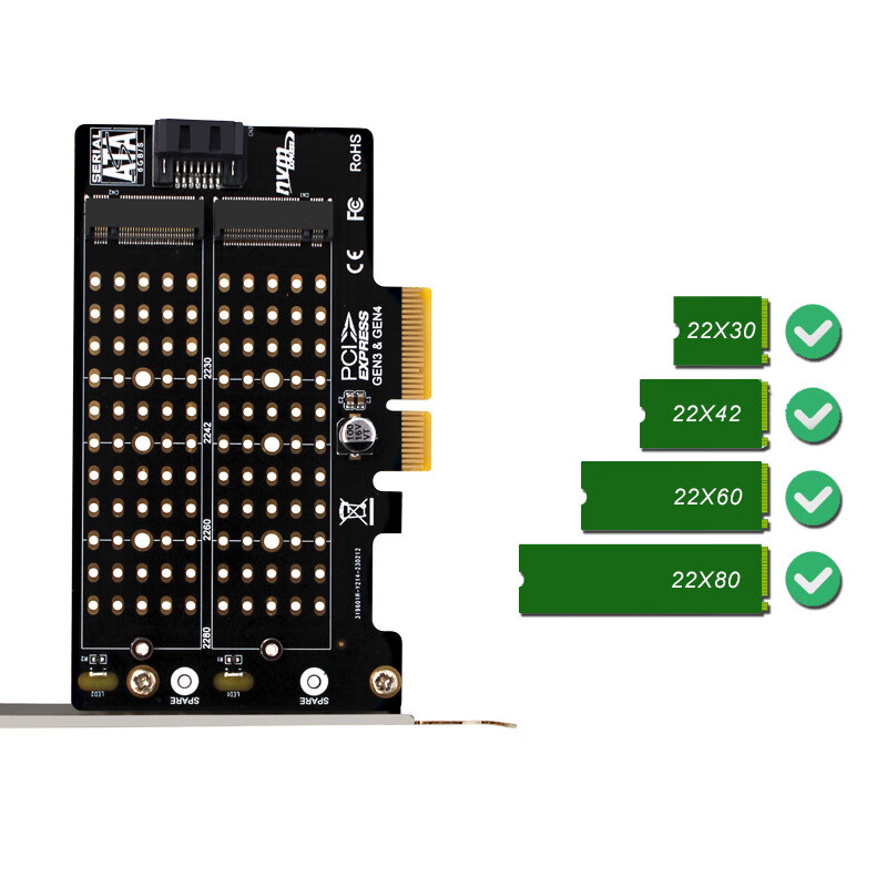 LinkStone NVMe PCIe to M.2 Adapter Card Compatible with PCIe 5.0/4.0/3.0 Dual M.2 Expansion Card Full-Speed NGFF SATA Expansion Card