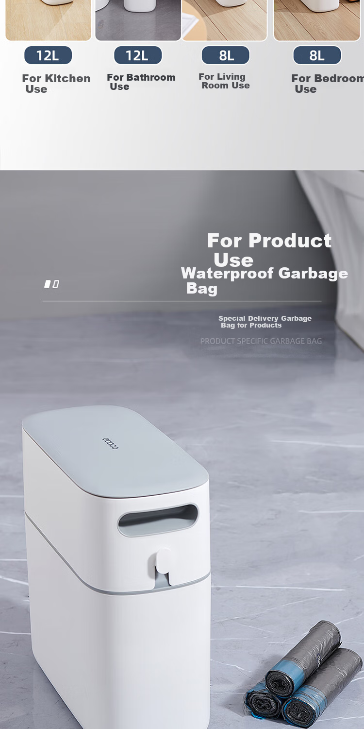 Ecoco Trash Can, 8L, Automatic Bagging with Lid, Narrow Gap for Bathroom, Kitchen And Home Use, E2366 Gray 10