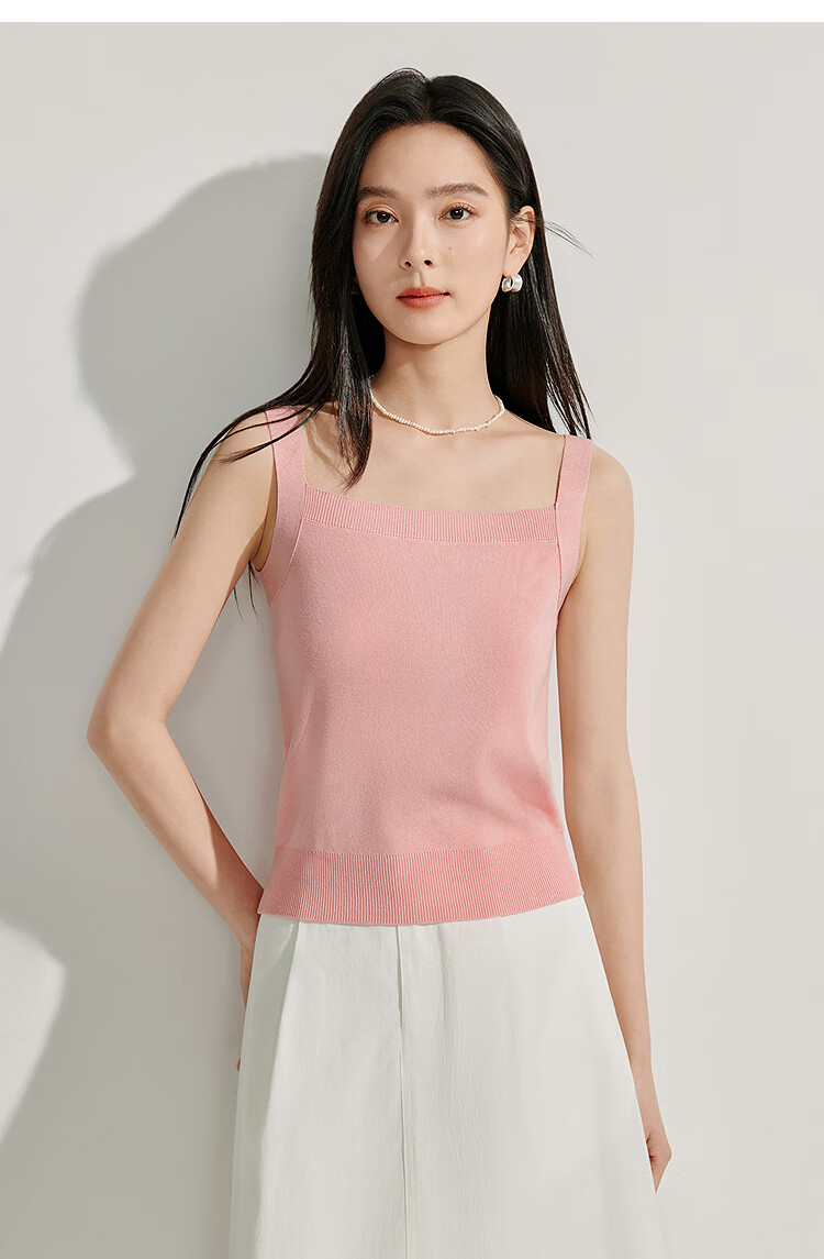 INMAN Striped Square Neck Knitted Camisole, 2026 Summer Women's New Short Fitted Top, Black, Size L 15
