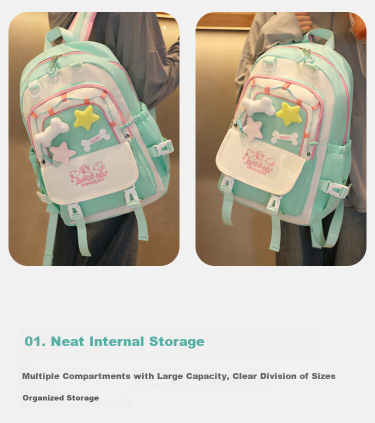 SNOOPY Painful Bag Ins Middle School High School Student Backpack for Girls, Cute Versatile Large Capacity Shoulder Bag Backpack Blue 7