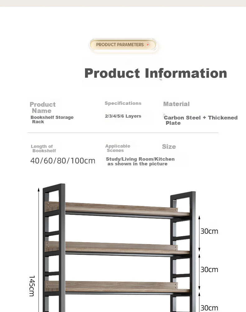 Milin Bookshelf Storage Rack, Floor-Standing Multi-Tier Organizer for Students And Home Use, Living Room Iron Art Bookcase Storage Shelf, Six Layers White 80 1