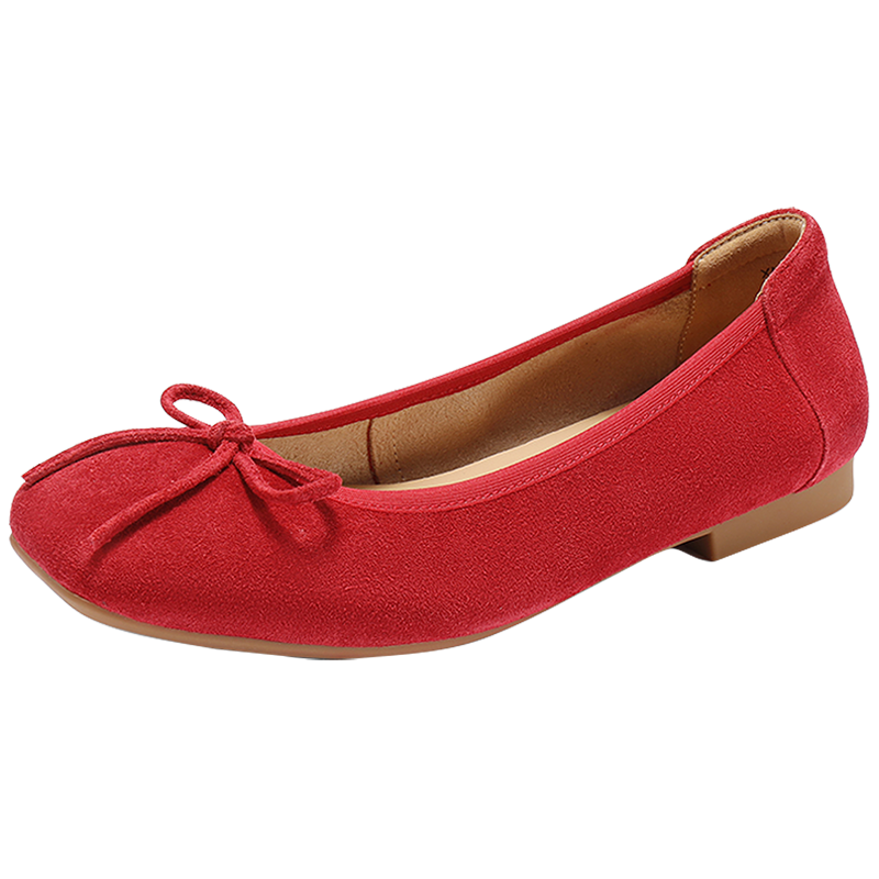 SENDA Women's Grandma Shoes Autumn Mall Style Flat Low-Cut Single Shoes Red Size 38