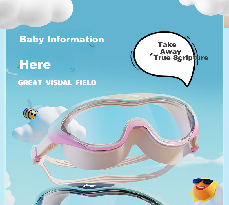 Li-Ning Children's Large Frame Swimming Goggles for Boys And Girls, Waterproof Anti-Fog Professional High-Definition Diving Mask 2083 Gray-Gree 14