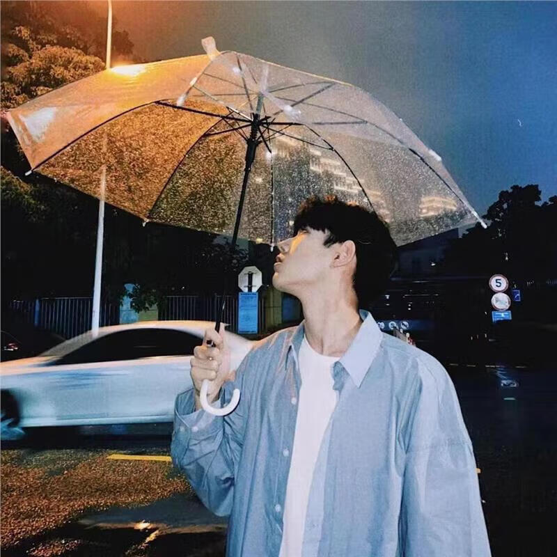 Bahainiao Transparent Umbrella, Long Handle, Manual, Korean Style, Ultra-Lightweight, Portable, Student Umbrella for School Use