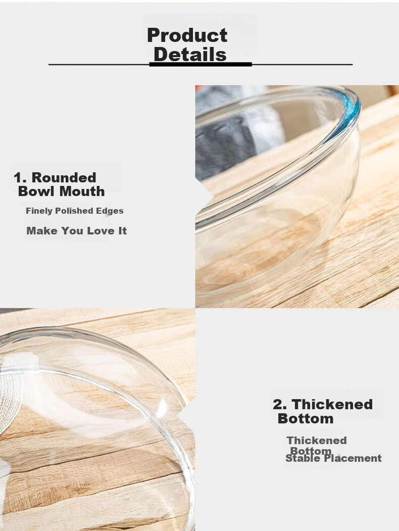 JIWUSENLIN Large Glass Mixing Bowl for Home Use, Thickened Fruit Salad Bowl, Cooking Bowl, Baking Egg Beating And Dough Rising Bowl, 2.7 Liters 11