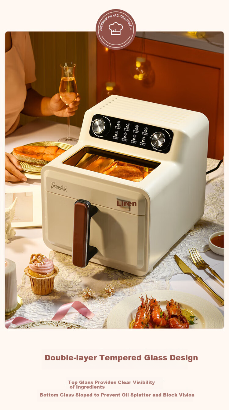 Liven Air Fryer for Home Use, Non-Coated 304 Stainless Steel Frying Basket Inner Pot, 7L Visible Large Capacity Can Roast Whole Chicken, Metal Interior No Need to Flip Food in Oven KZ-J7179 8