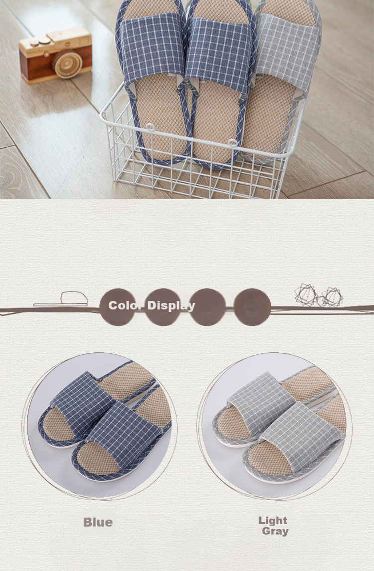 Huili Slippers for Men And Women, Linen Sandals, Couple's Home Casual Lightweight Breathable Sweat-Absorbing Thick-Soled Wear-Resistant Floor Slippers, Classic Mesh Style HL1036 Light Gray Size 44 to 45 3