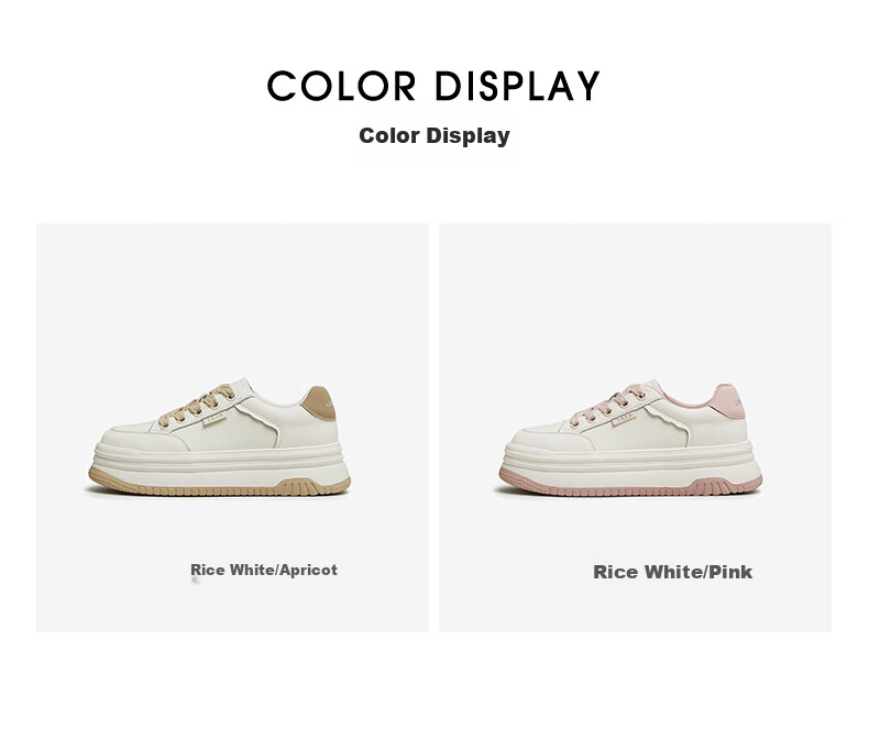 TATA Cotton Candy Thick Sole Sneakers Women Lightweight Breathable Height Increasing White Shoes Beige/Pink AM5 37 3