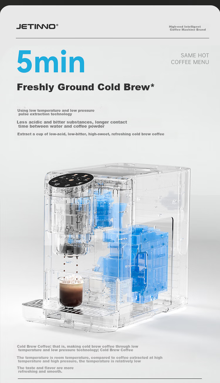Jinu (Jetinno) [7-Day Trial] Fully Automatic Coffee Machine for Home And Office Use, Italian Grinding All-In (64mm Flat Blade), Cold Brew Coffee JL06B Ink Gray Color 6