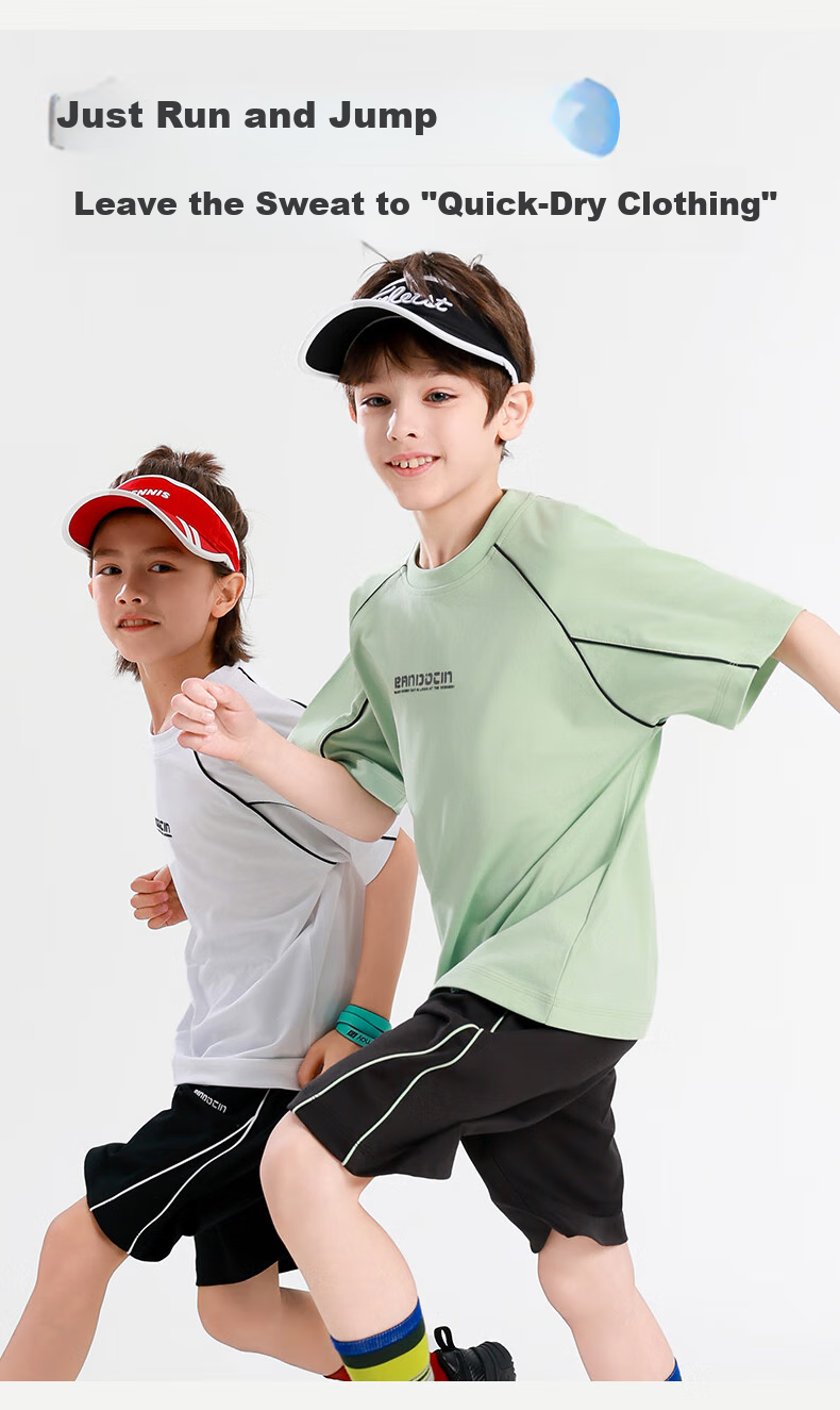BANDOCIN Boys' Sports Quick-Dry Clothing Set, Summer Thin Style for Older Children, 2026 New Model, Glacier White, Size 170 3