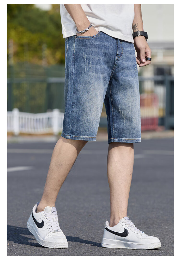 JEANSWEST OUTDOOR Men's Shorts, Summer Casual Breathable Comfortable Denim Knee-Length Pants, Trendy Fashion Outdoor, Faded Blue, Size 29 10