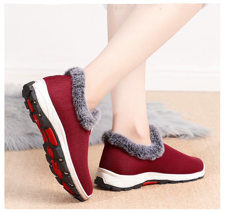 FOOTOPPO Slip-On Fleece-Lined Cotton Shoes for Women, Warm Winter Footwear for Elderly, Traditional Beijing-Style Cotton Shoes for Seniors, Comfortable Slippers for Older Wome 12