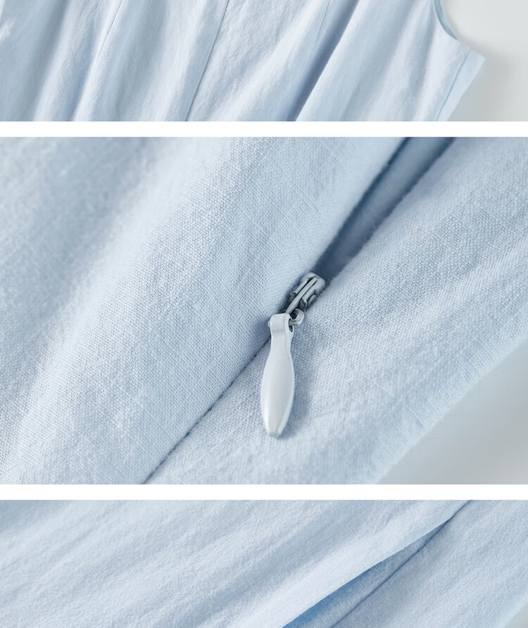 Shangdu Bila 100% Cotton A-Line Dress Women Summer Slim Waist Spaghetti Strap Square Neck Casual Mid-Length Dress 25