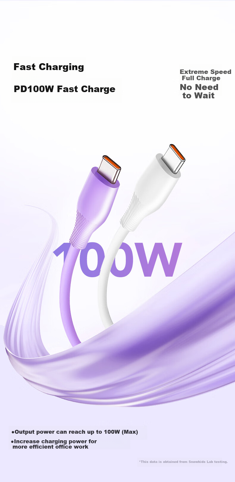 Snowkids Apple 18/17/16/15 Charging Cable, Dual-Head Type-C Data Cable, PD100W Liquid Silicone Fast Charging Cord, Car Compatible for IPhone15-18/iPadPro, 1 Meter 3