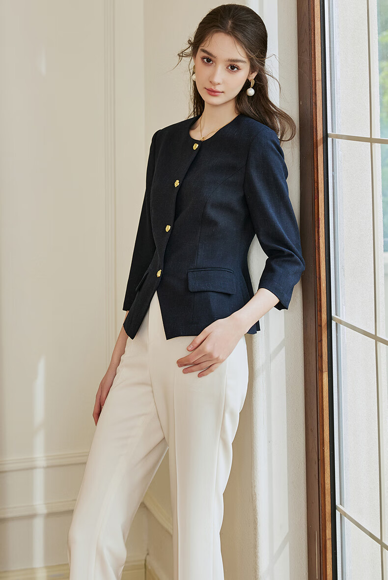 ROEYSHOUSE Slim Fit Short Blazer Spring Professional Waist-Cinching Jacket 10105 Apricot L 2