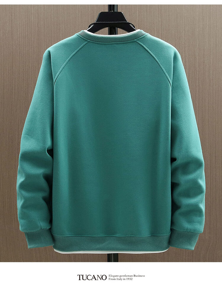 TUCANO Men's Sweatshirt Spring Autumn Loose Fit Crew Neck Casual Long Sleeve T-Shirt Fake Two-Piece Top Mist Blue 2XL 5