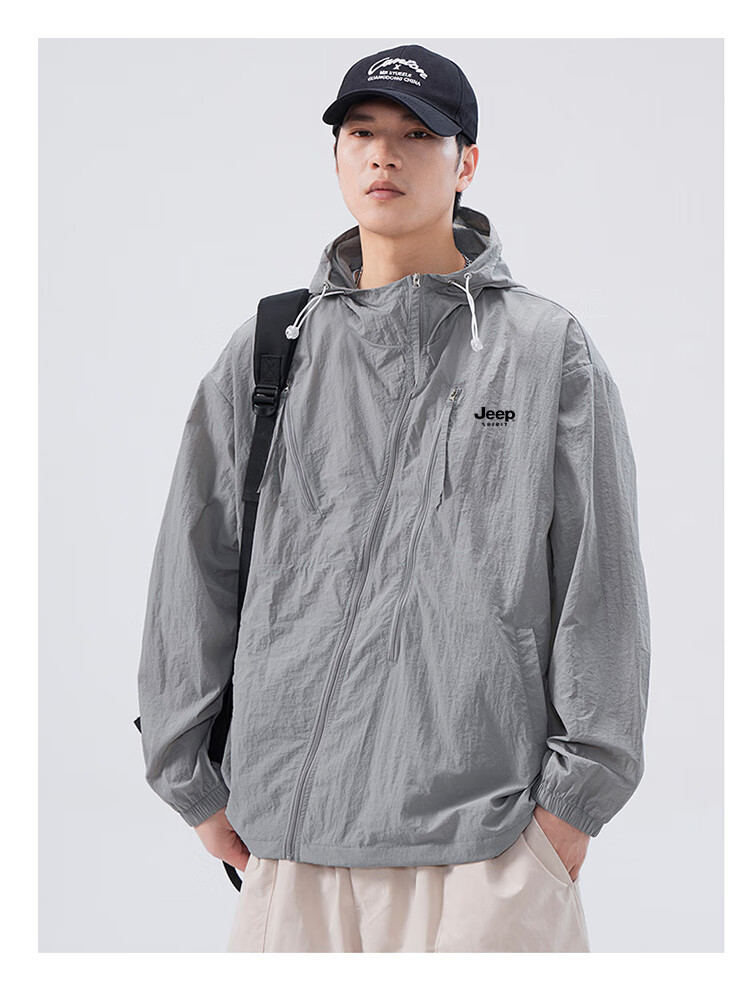 JEEP SPIRIT Men's Sun Protection Jacket, Summer UV-Resistant Breathable Lightweight Coat, Casual Outerwear, Black, XL 17