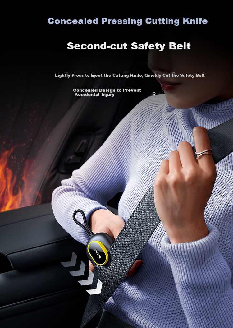 BASEUS Car Window Breaker, Multi-Functional Safety Hammer with Three-In Flashlight And Light for Emergency Rescue, Compatible with Xiaomi 7