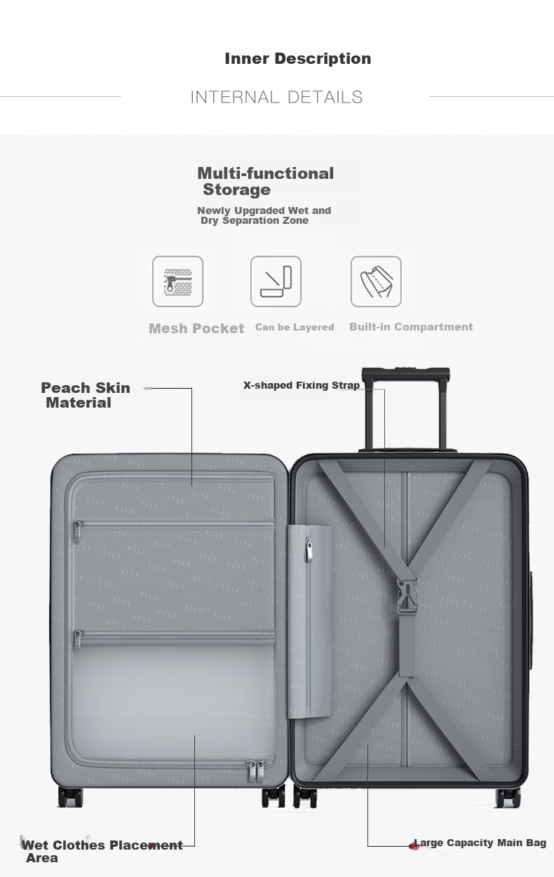 ELLE Luggage Suitcase for Women And Men, Large Capacity Travel Case with Password Lock And Zipper, Carry-On Size 20 Inch Purple 7