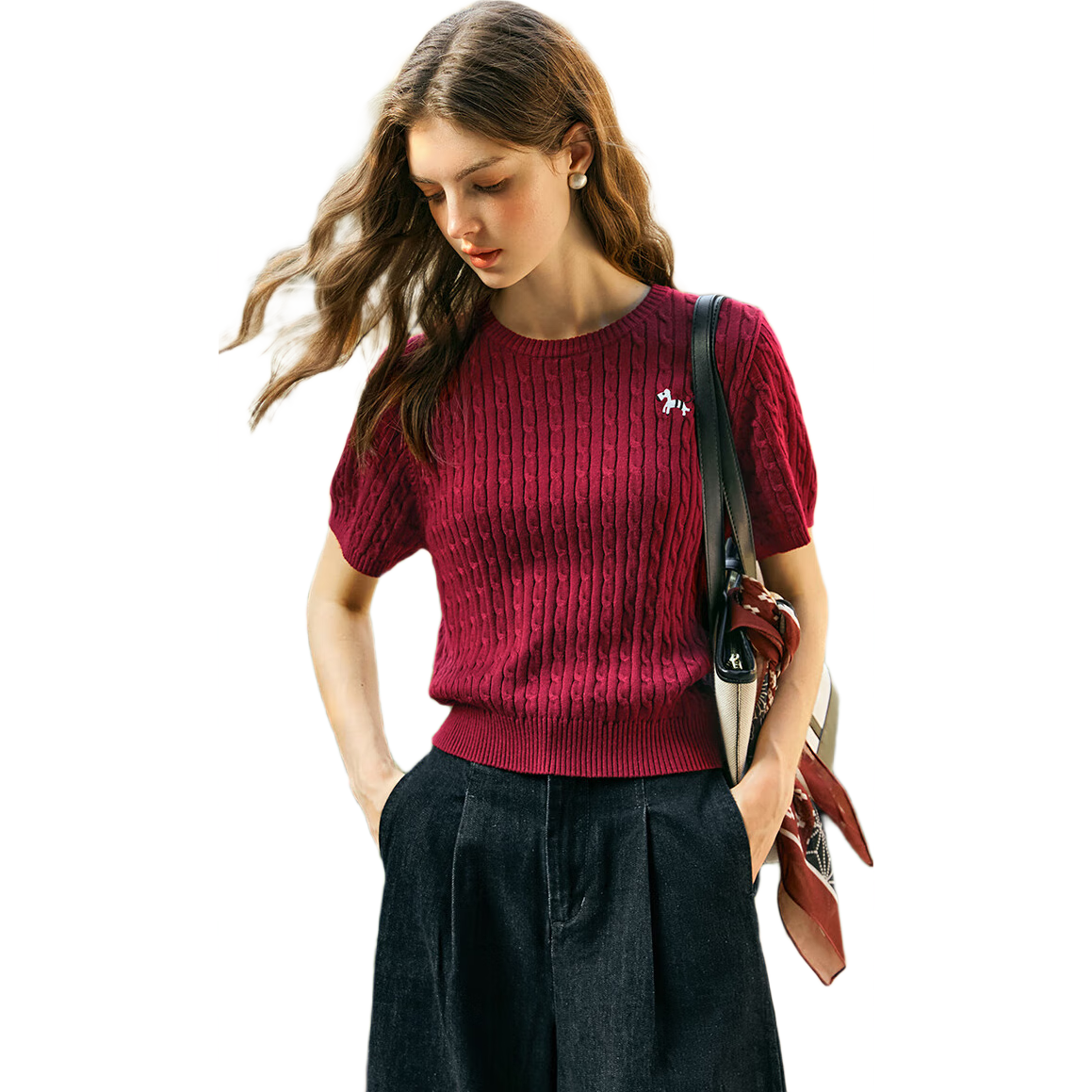 Olrain Summer Women's Short-Sleeve Knit Top, Casual Commuter Pullover Sweater, Green, Size S